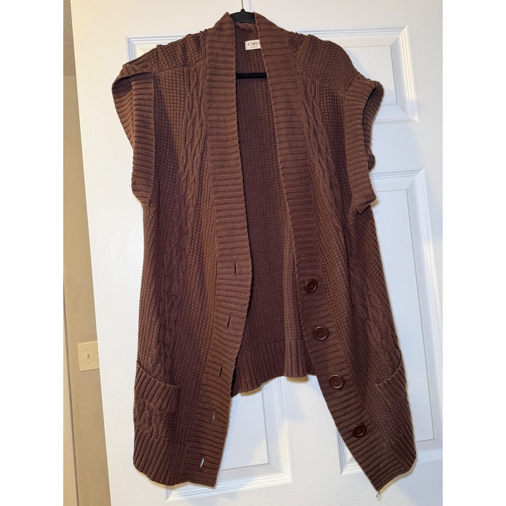 Cato Cardigan Vest Womens 18/20W Brown Cable Knit Sweater Open Front Pocket Cozy